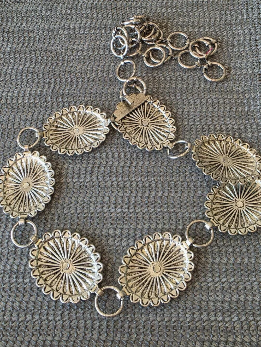 Silver Tone Western Concho Chain Link Belt  Adjustable Boho Cowgirl Style